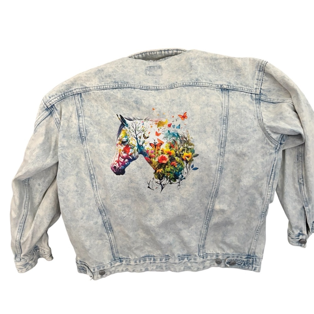 Wild Fable Light Blue Denim Jacket with a floral horse